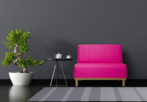 Black sofa in living room with blank table for mock up,3D render